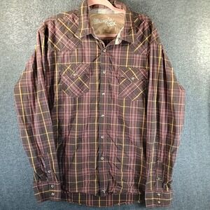Wrangler 20X Pearl Snap Western Shirt Men XL Red Tartan Long Sleeve Cowboy Brown